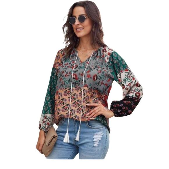 TorrexasBoutique multicolor floral peasant - Picture 2 of 10